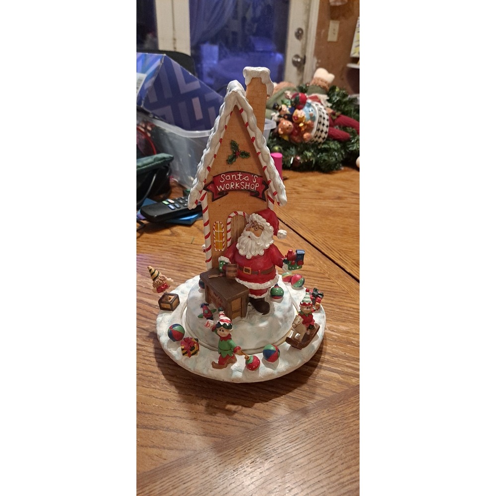 Home Interiors Santa's Workshop Rotating Musical Music Box Christmas Decor